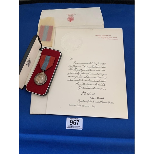 967 - Imperial Service Medal and Citation to William John Speller