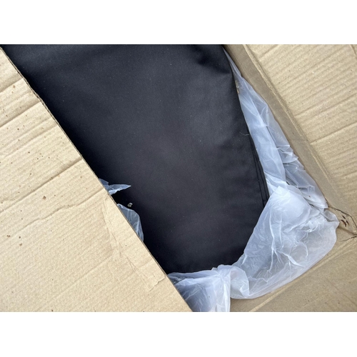 107 - A box of black table linen 36x36cm together with a crate of other new table linen assorted sizes