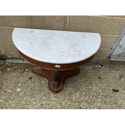 117 - A Victorian mahogany Demi lune washstand with white marble top