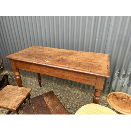 138 - VICTORIAN MAHOGANY SIDE TABLE TOGETHER WITH STOOL, MAGAZINE TABLE, NEST OF TWO AND A WINE TABLE