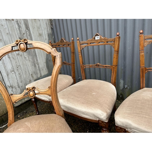 166 - A set of four victorian dining chairs together with two other balloon back chairs