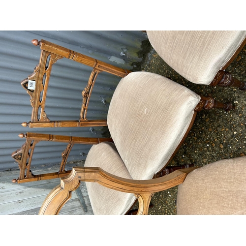 166 - A set of four victorian dining chairs together with two other balloon back chairs