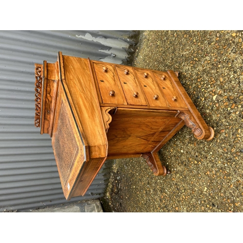 167 - A late Victorian mahogany and inlaid davenport desk with four drawers and four dummy drawers, brown ... 