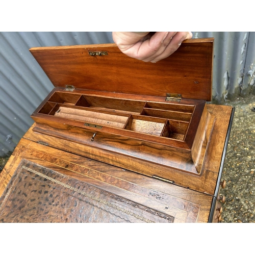 167 - A late Victorian mahogany and inlaid davenport desk with four drawers and four dummy drawers, brown ... 