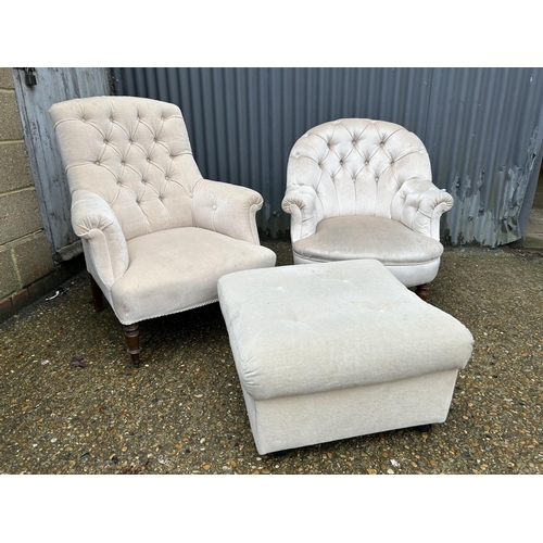 175 - Two Edwardian nursing chairs upholstered in cream