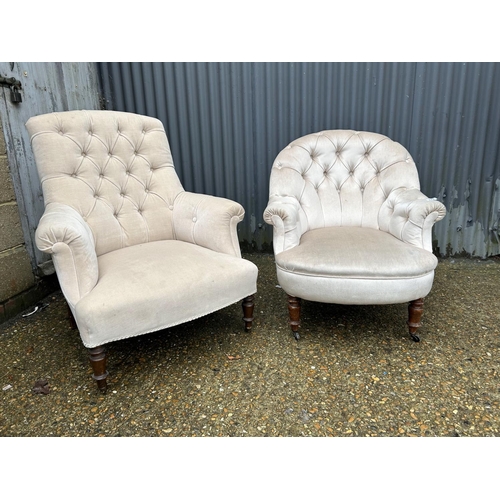 175 - Two Edwardian nursing chairs upholstered in cream