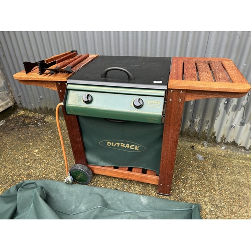 190 - An outback 2 burner gas bbq with cover and bottle