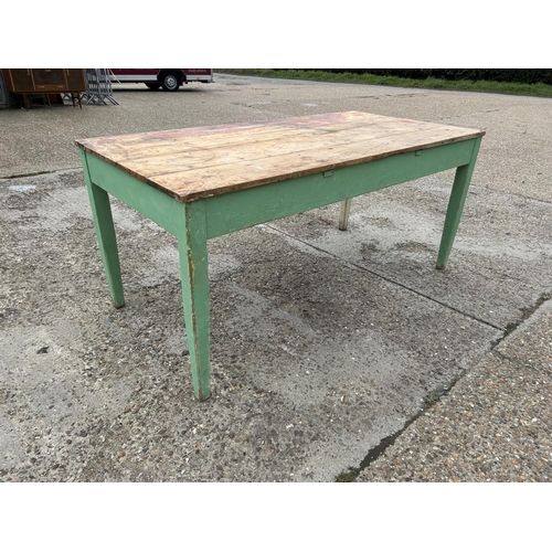 20 - A vintage pine bakery shop table part painted green and white 98x202x90