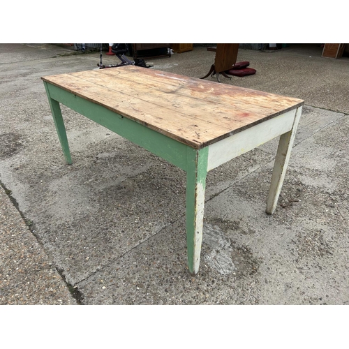 20 - A vintage pine bakery shop table part painted green and white 98x202x90