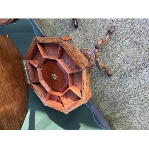 273 - A victorian trumpet shaped sewing box together with a mahogany wine table