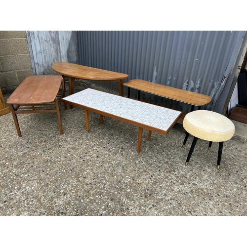 30 - Four mid century coffee tables and a retro stool