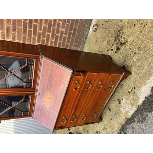 316 - A Victorian mahogany bureau bookcase with satinwood inlay