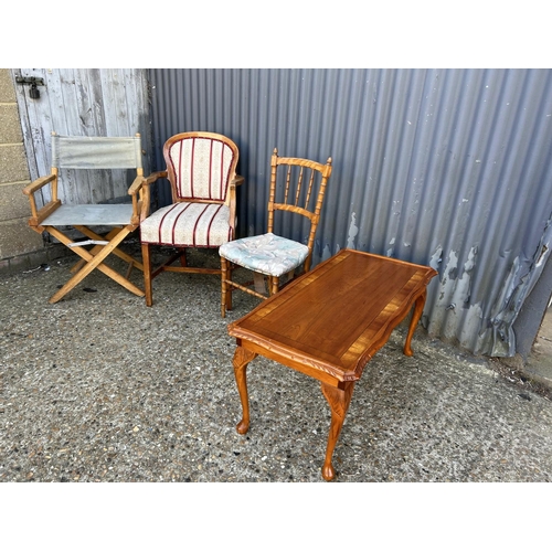 47 - Folding chair, two chairs and yew table