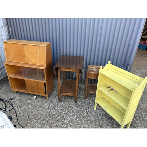 52 - Retro bureau, two tables and painted shelf