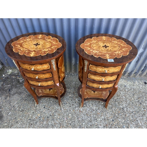 60 - A pair of Italian style inlaid and gold gilt three drawer bedsides