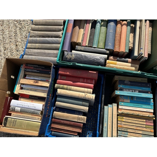 67 - Six trays antique books, penguin books etc