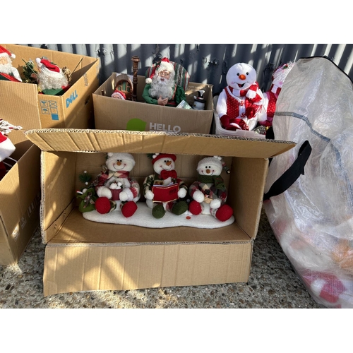 69 - Six boxes and a large bag of Xmas figures, santas, snowmen and novelty's