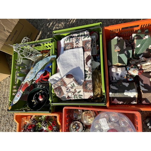 73 - Five plastic crates of assorted Xmas decorations