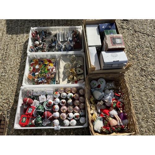 76 - Five trays of vintage decorations and snow globes