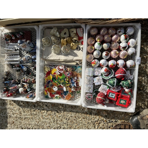 76 - Five trays of vintage decorations and snow globes