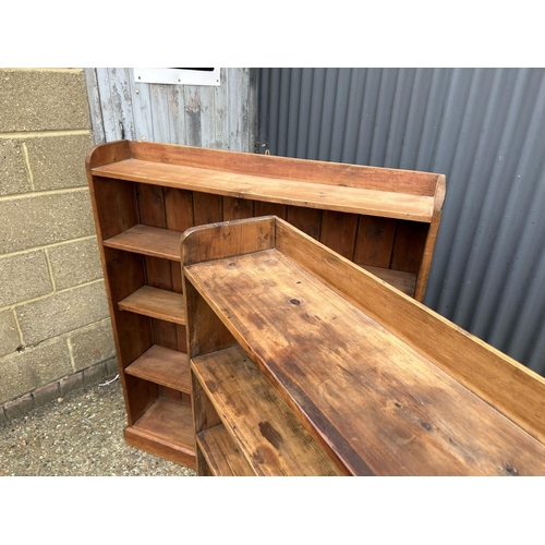 89 - Two country pine open fronted bookcases (larger one 128x25x118)