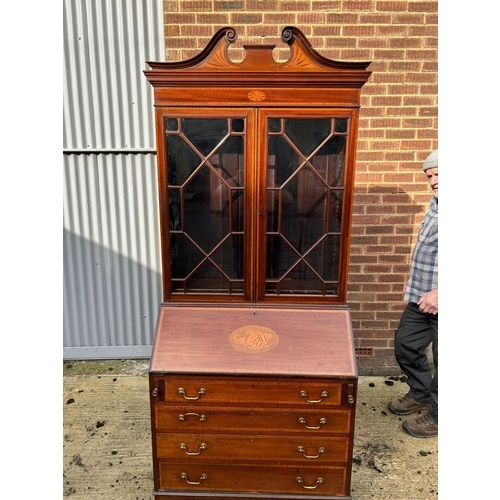 316 - A Victorian mahogany bureau bookcase with satinwood inlay