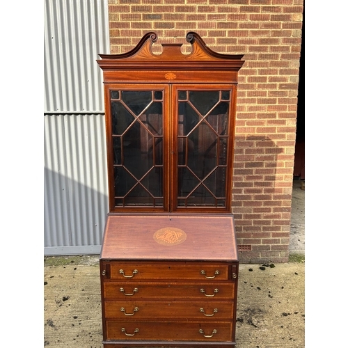 316 - A Victorian mahogany bureau bookcase with satinwood inlay