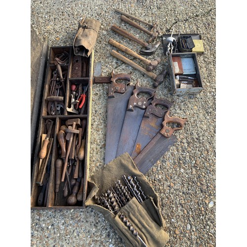 457 - Antique carpenters toolbox and contents