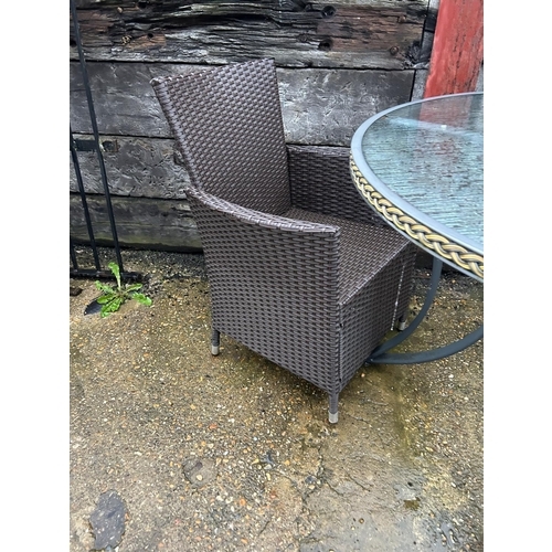 366 - Modern Garden table and two rattan chairs