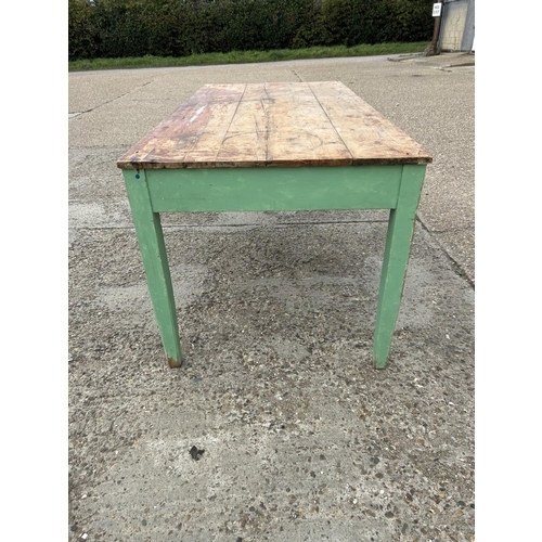 20 - A vintage pine bakery shop table part painted green and white 98x202x90