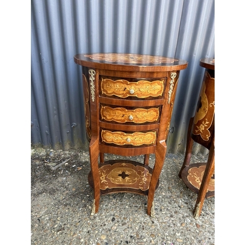 60 - A pair of Italian style inlaid and gold gilt three drawer bedsides