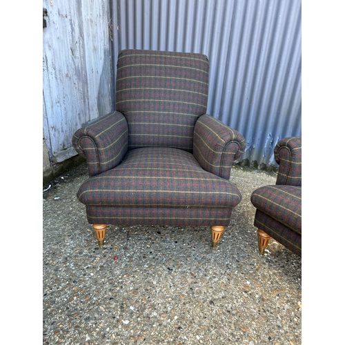 109 - Pair of green tartan pattern armchairs