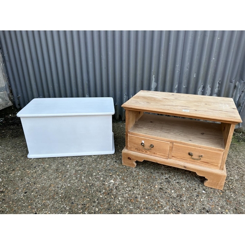 16 - Pine tv stand and painted blanket box