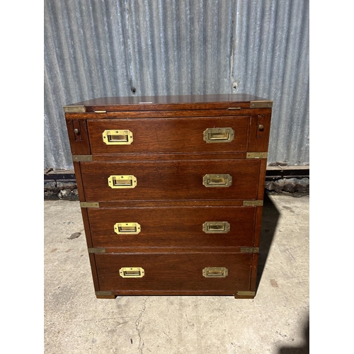 166 - A mahogany military style chest with fold over top  60x37x70