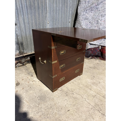 166 - A mahogany military style chest with fold over top  60x37x70