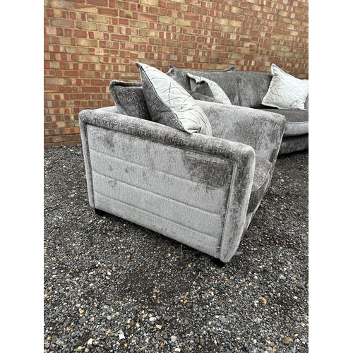 20 - A modern silver crush velvet three piece lounge suite 6 WEEKS OLD purchased from furniture village (... 