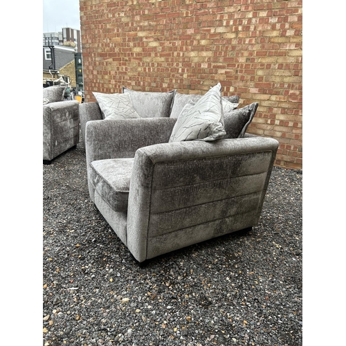 20 - A modern silver crush velvet three piece lounge suite 6 WEEKS OLD purchased from furniture village (... 