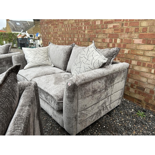 20 - A modern silver crush velvet three piece lounge suite 6 WEEKS OLD purchased from furniture village (... 