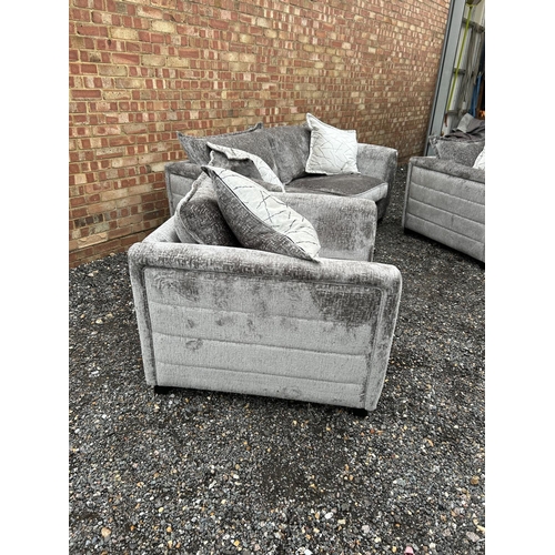 20 - A modern silver crush velvet three piece lounge suite 6 WEEKS OLD purchased from furniture village (... 