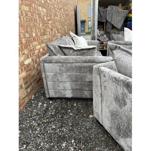 20 - A modern silver crush velvet three piece lounge suite 6 WEEKS OLD purchased from furniture village (... 