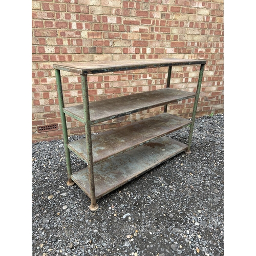 25 - A heavy iron vintage shelving unit 121x39x94