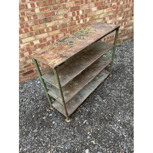 25 - A heavy iron vintage shelving unit 121x39x94