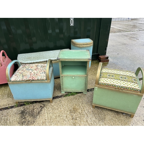 A pink lloyd loom chair tohgether with 7 other loom style linen boxes