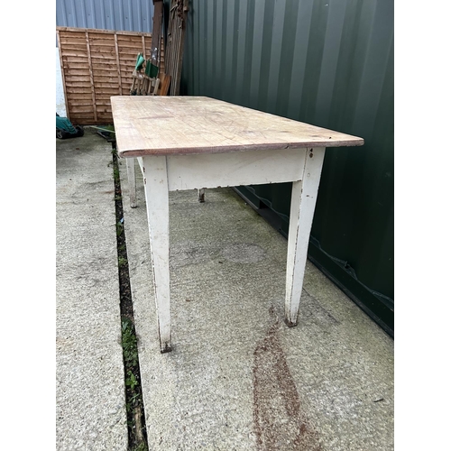 350 - A french style pine table with white painted tapered legs 183x67x76