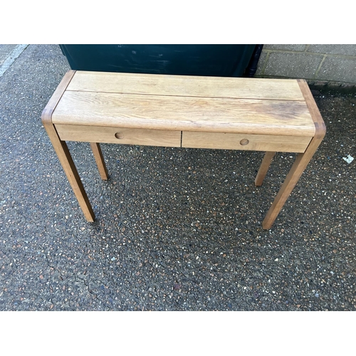 350c - A modern light oak writing table / hall table with two drawers