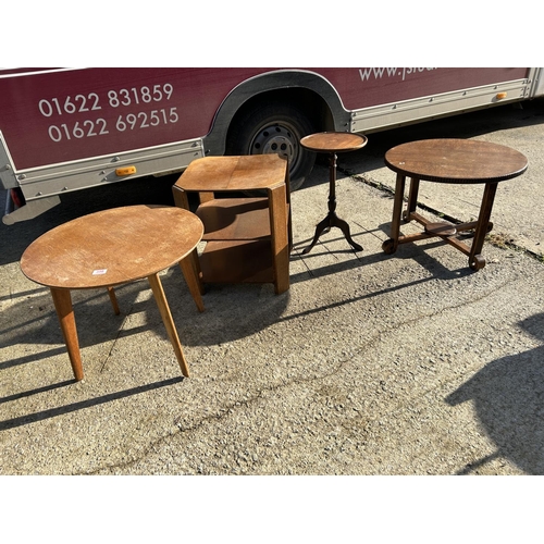 356 - Three oak occasional tables and a wine table