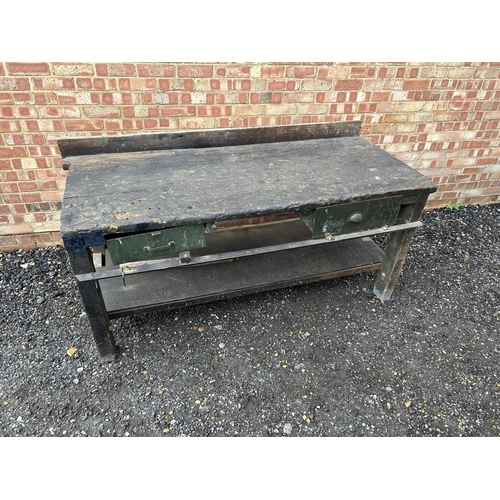 38 - A very large industrial workbench  / desk with two drawers 183 x80x77