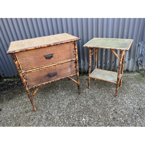 6 - An antique bamboo chest of two together with bamboo side table