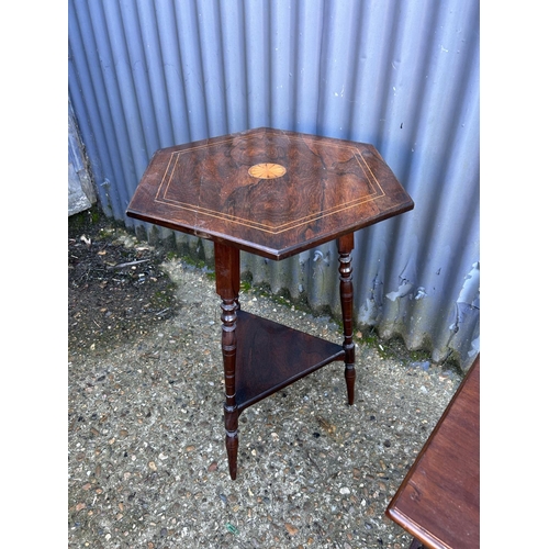 62 - A Victorian inlaid rosewood occasional table together with a PAIR of small mahogany side tables with... 