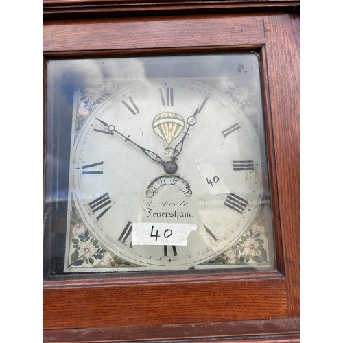 71 - An oak longcase clock by Faversham maker with movement, pendulum and weight